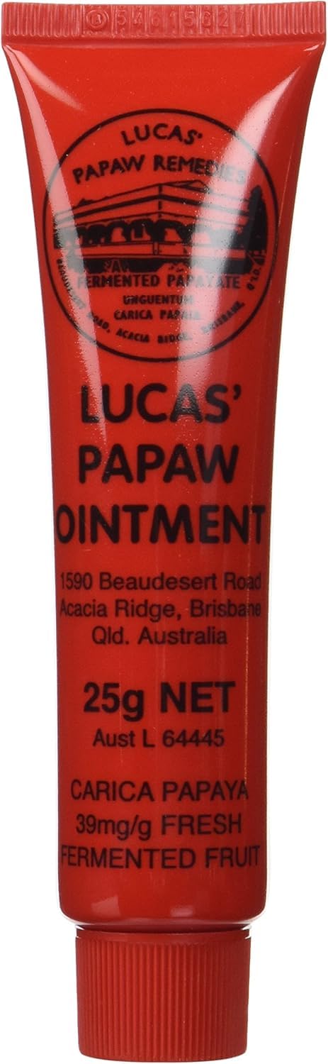 Lucas Papaw front tube view showing brand and travel-ready size benefit