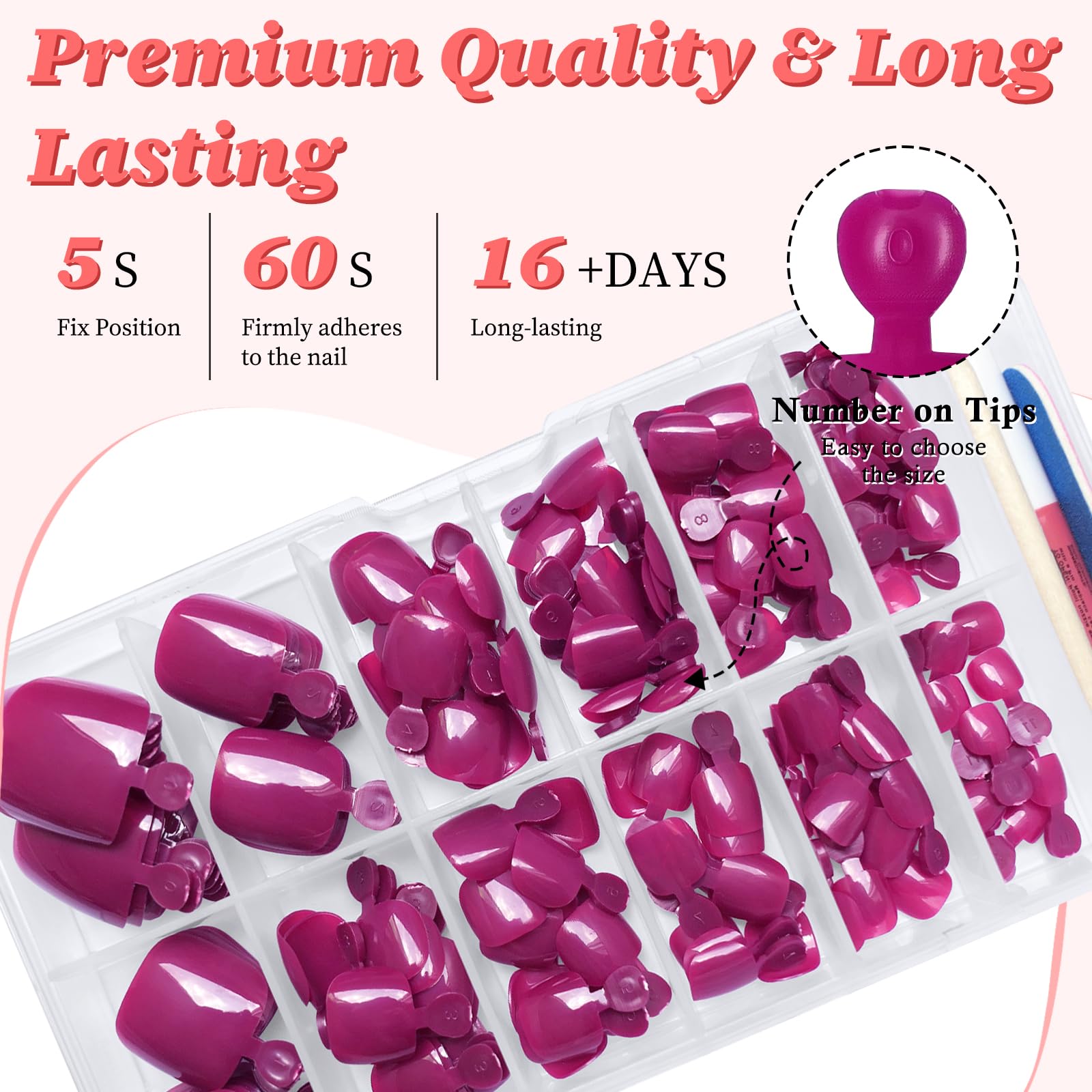 LuckForever adhesive tabs and nail tools displayed for quick, glue-free application