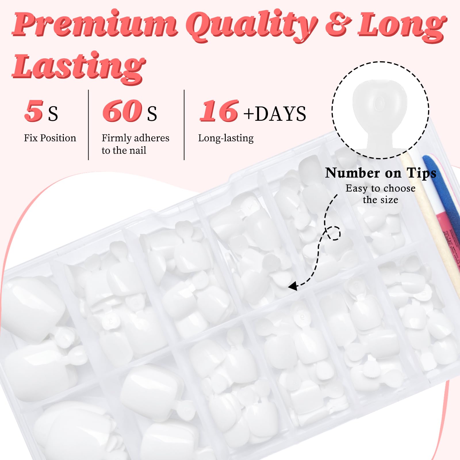 LuckForever nail file and applicator stick displayed with glue for precise, secure application