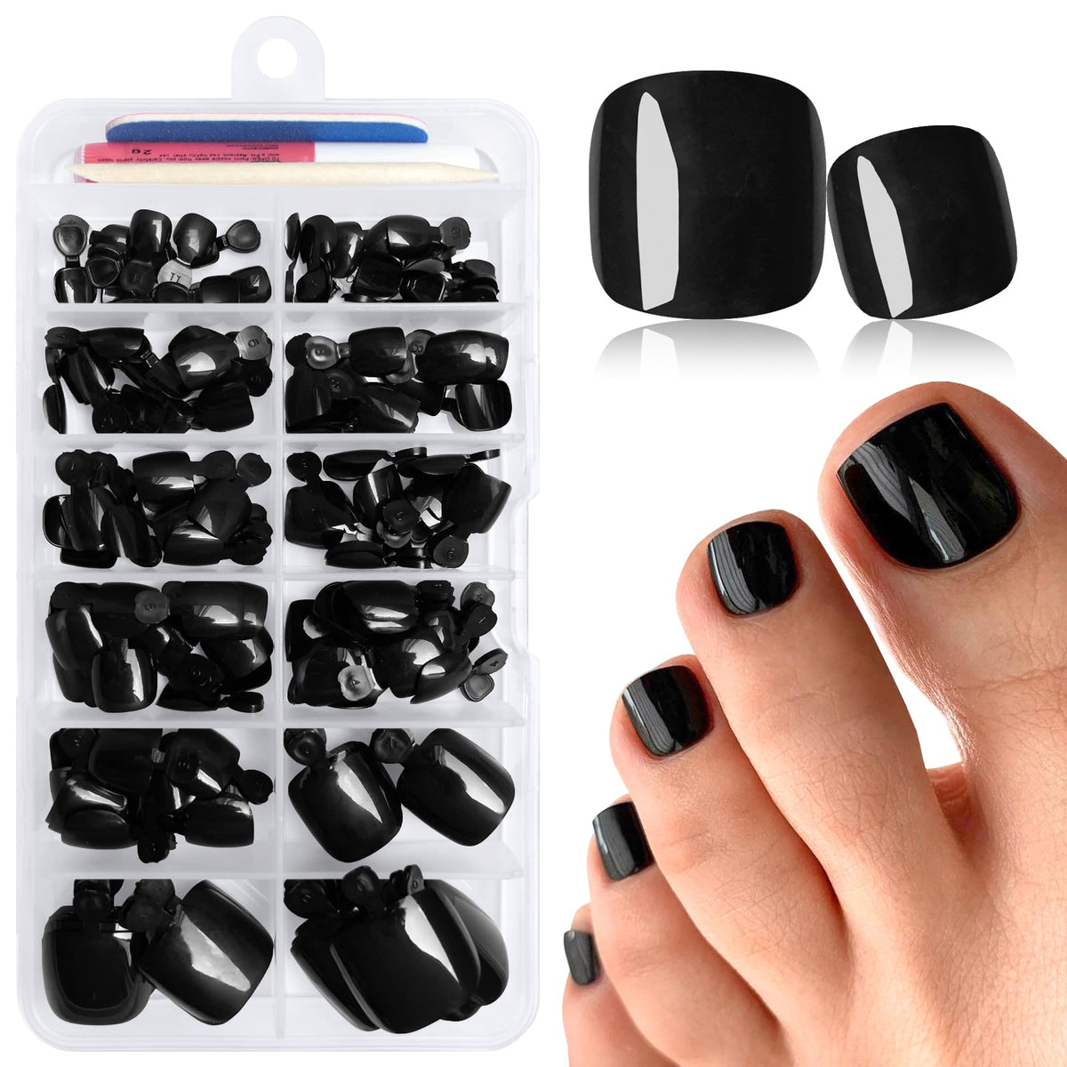 LuckForever front package showing black toe nails and included tools for easy pedicures