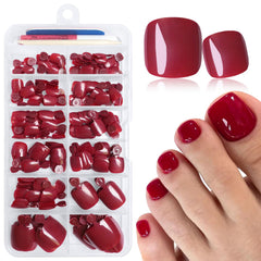 LuckForever front packaging showing burgundy press-on toenails and case for easy travel