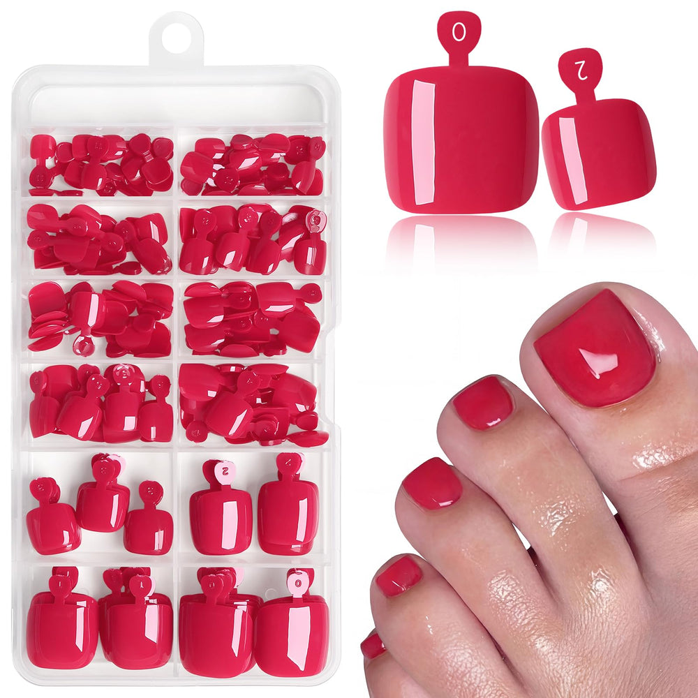 LuckForever front packaging showing cherry red press-on toenails and kit benefits