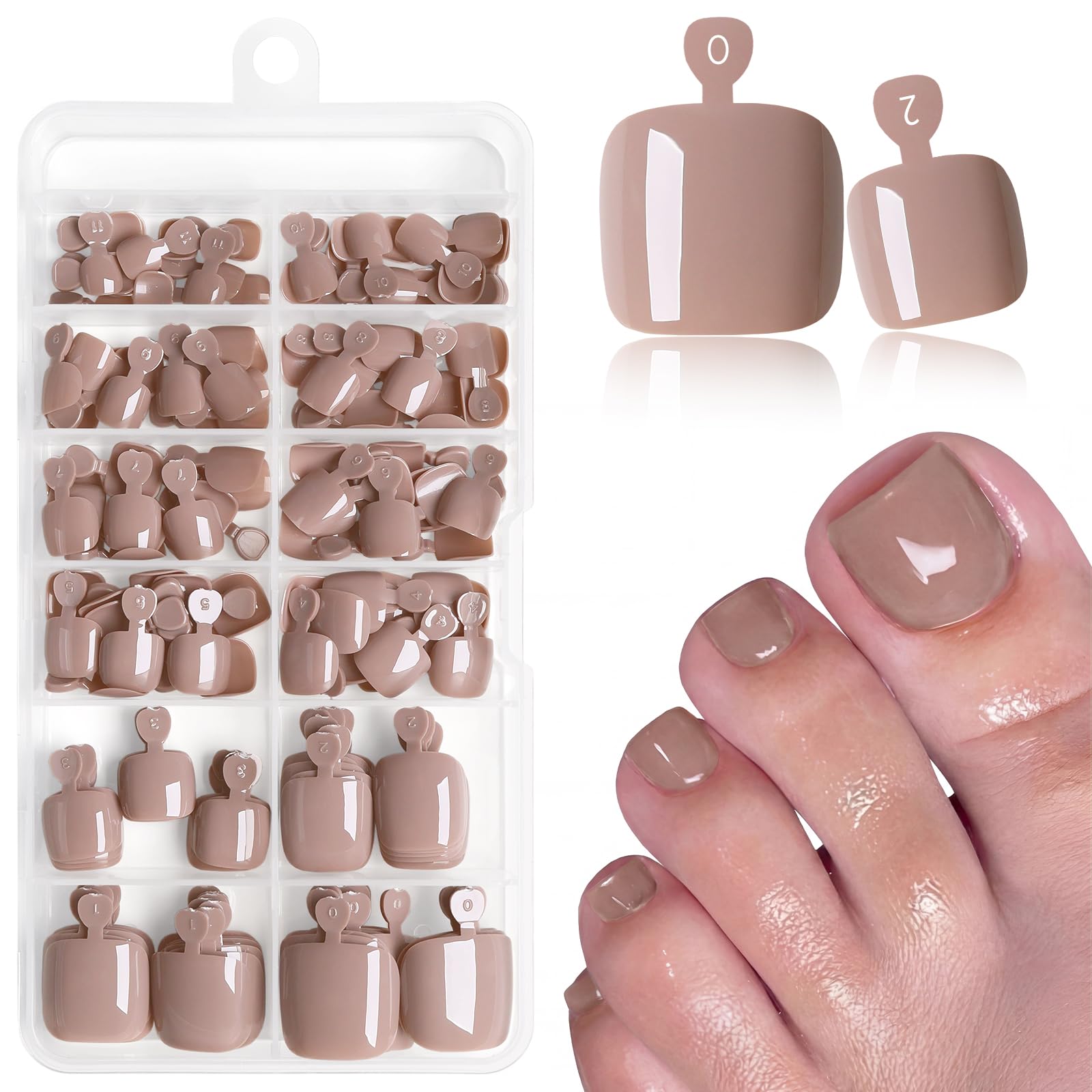 LuckForever front packaging showing light coffee toe nails for instant pedicures