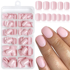 LuckForever front packaging showing light pink short square nails and kit benefits