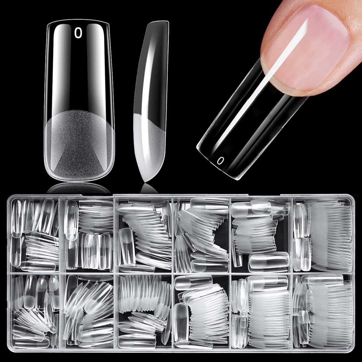 LuckForever front packaging showing 420-piece clear long square tips and professional quantity benefit
