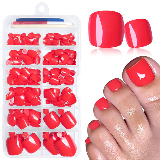 LuckForever front packaging showing red press-on toenails and kit benefits