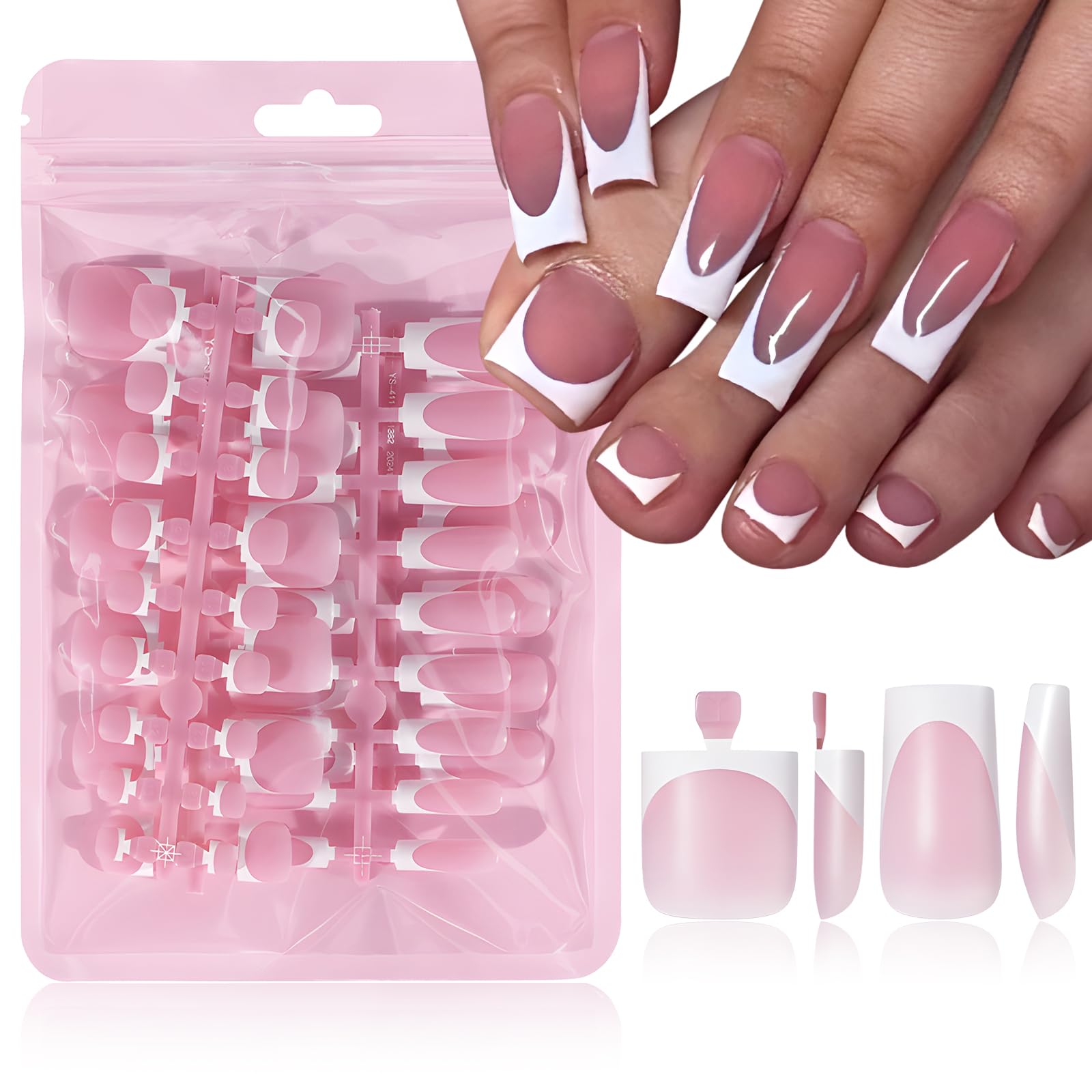 LuckForever front packaging showing 60pc white French tip kit for easy salon results