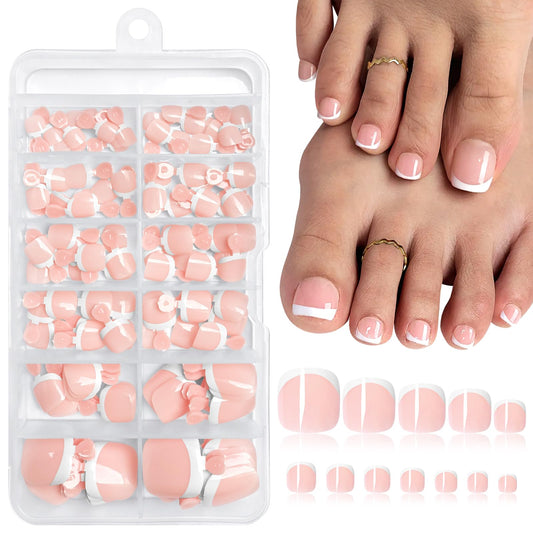 LuckForever product front packaging showing white French toe nails and kit contents for easy selection