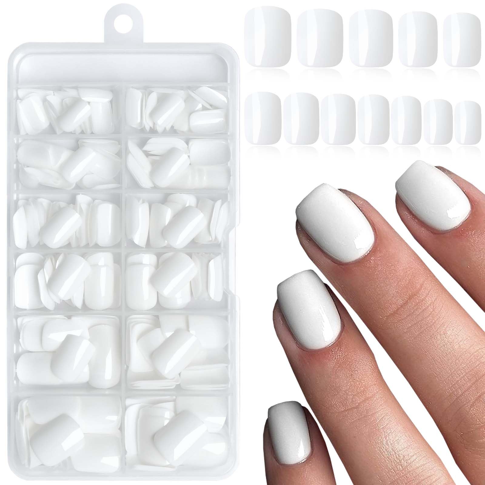 LuckForever front packaging showing 240 white short square press-on nails for easy styling