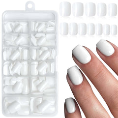 LuckForever front packaging showing 240 white short square press-on nails for easy styling