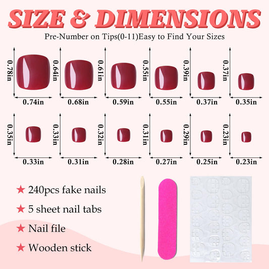 LuckForever open storage case with 168 burgundy toe tips and adhesive tabs for organized access