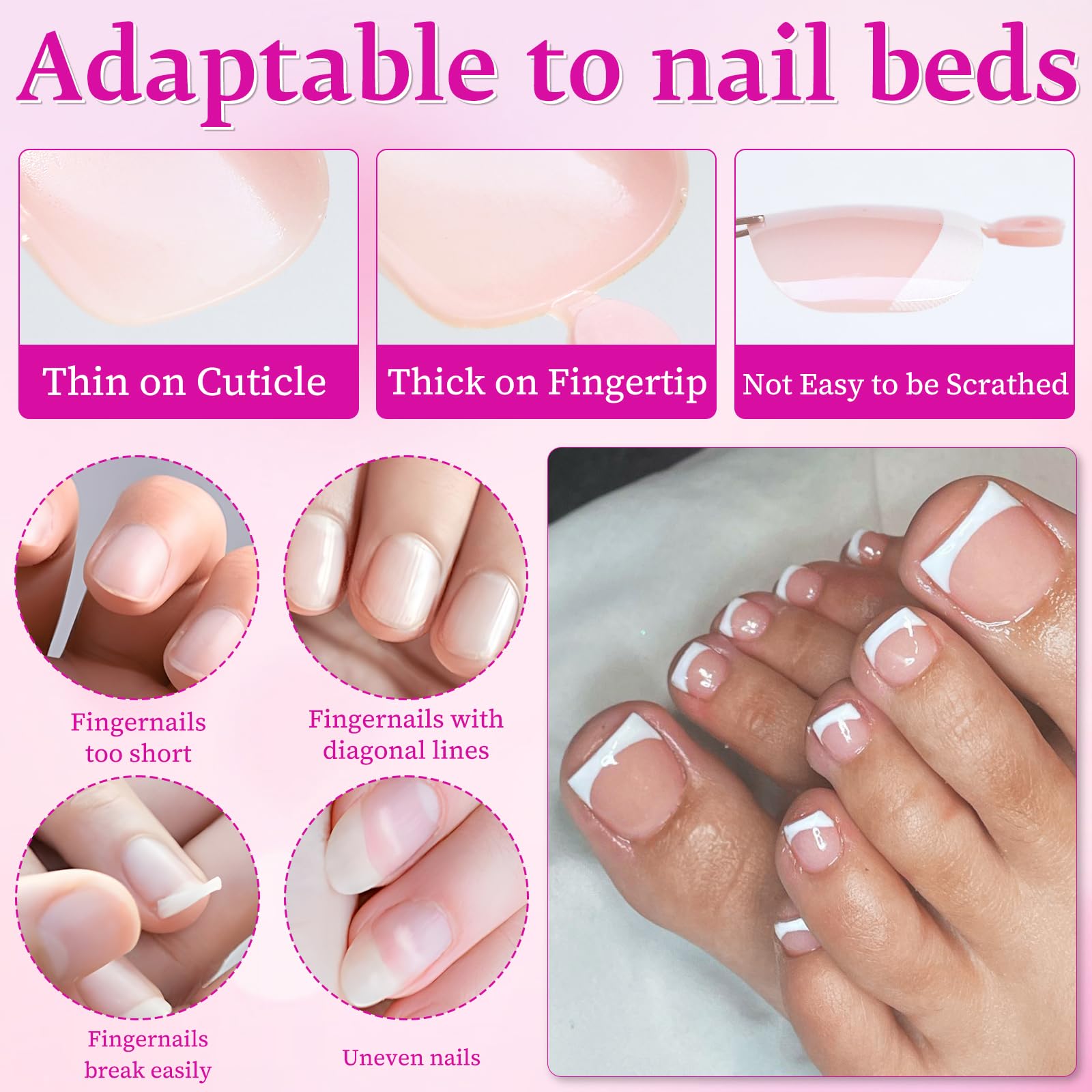 LuckForever press-on toenails applied on feet in sandals demonstrating instant polished look