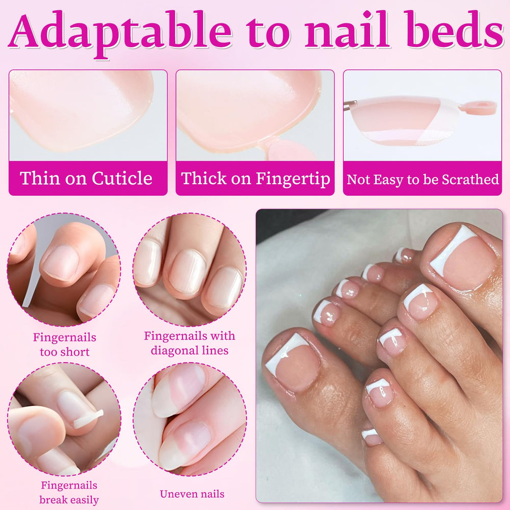 LuckForever press-on toenails applied on feet in sandals demonstrating instant polished look