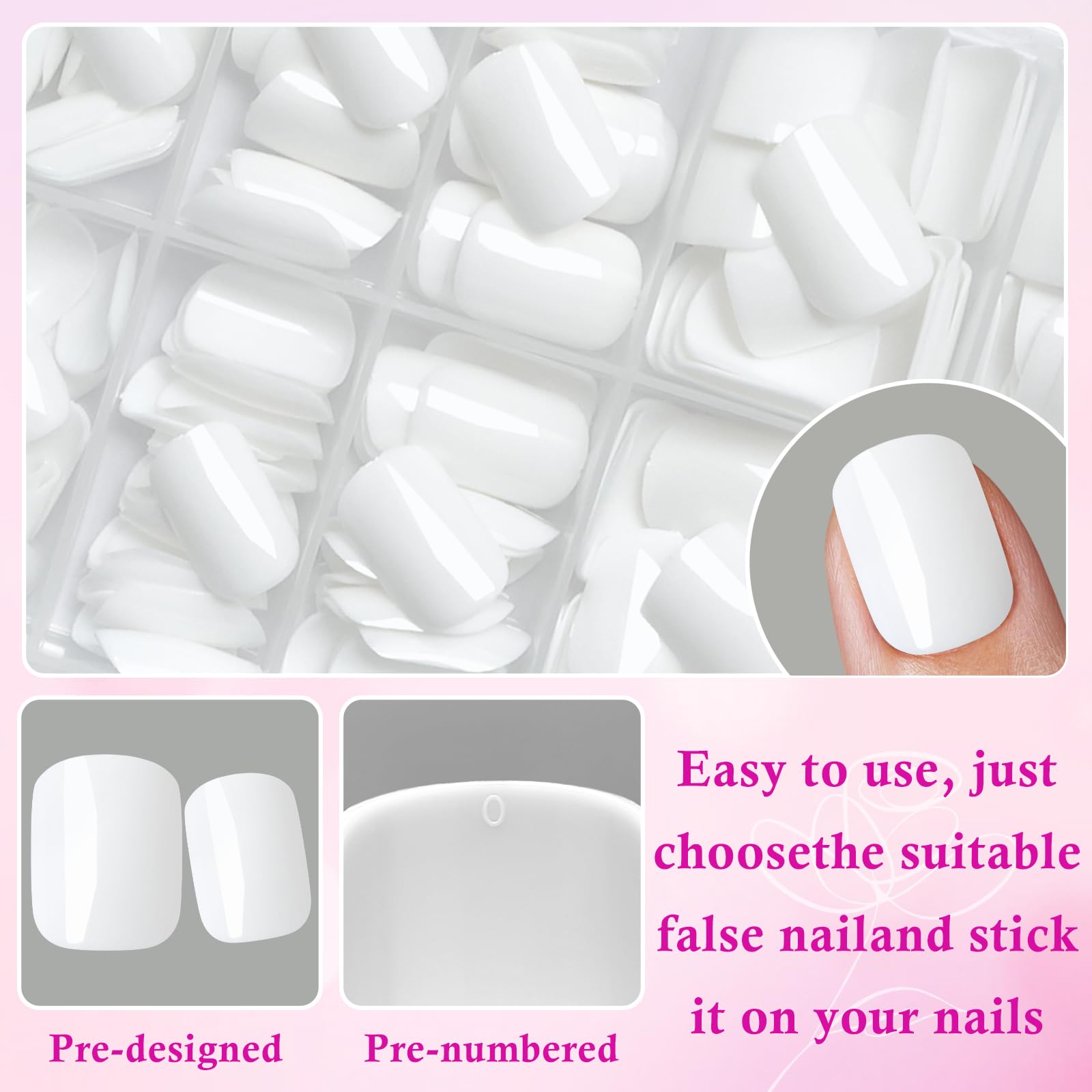 LuckForever worn on hands short square white nails displaying a neat everyday look