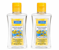 LUCKY SUPER SOFT front bottle showing clear witch hazel solution, convenient daily refresher
