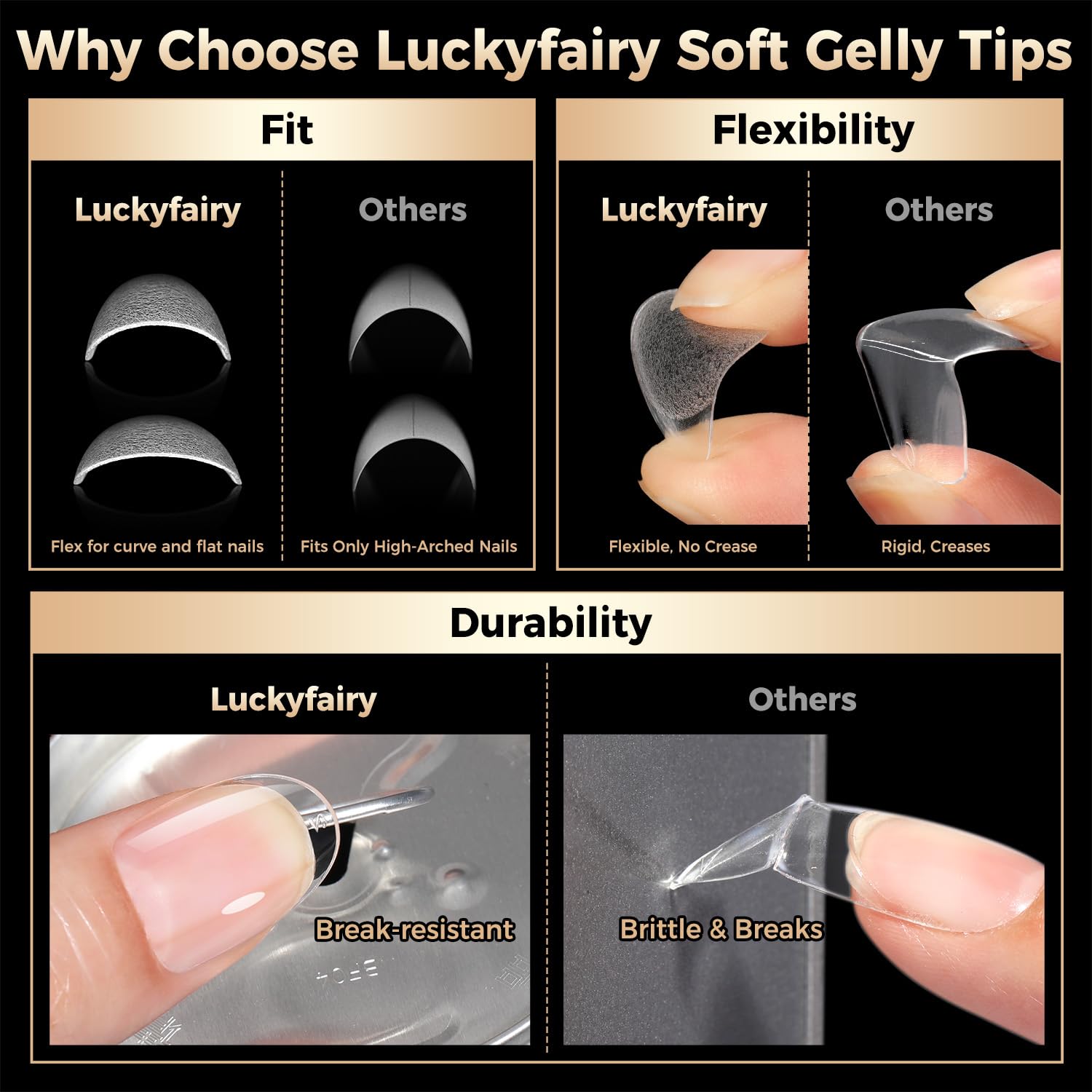 luckyfairy detailed nail art on a pre-shaped tip showcasing design versatility