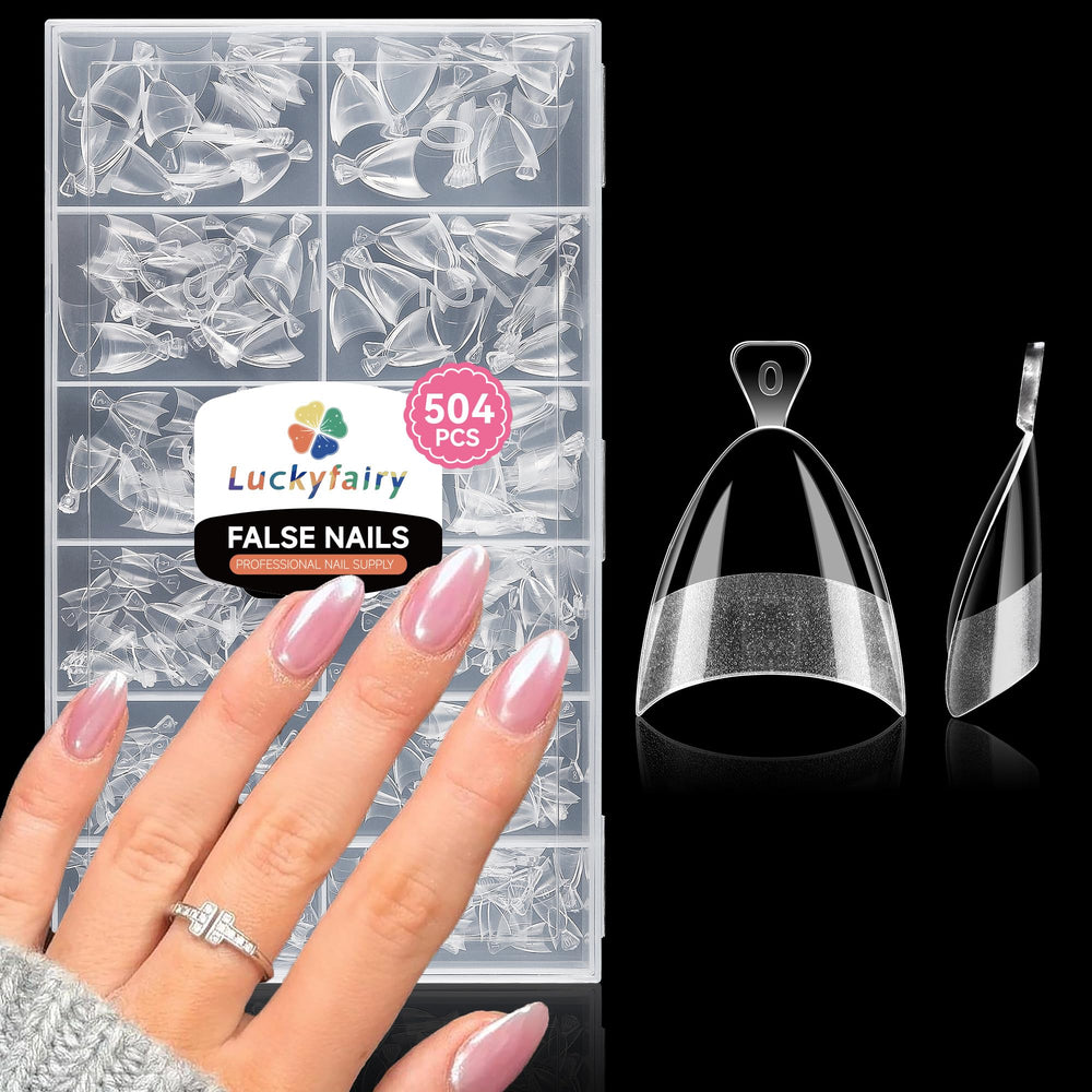 Luckyfairy front packaging showing 504 almond nail tips and convenience
