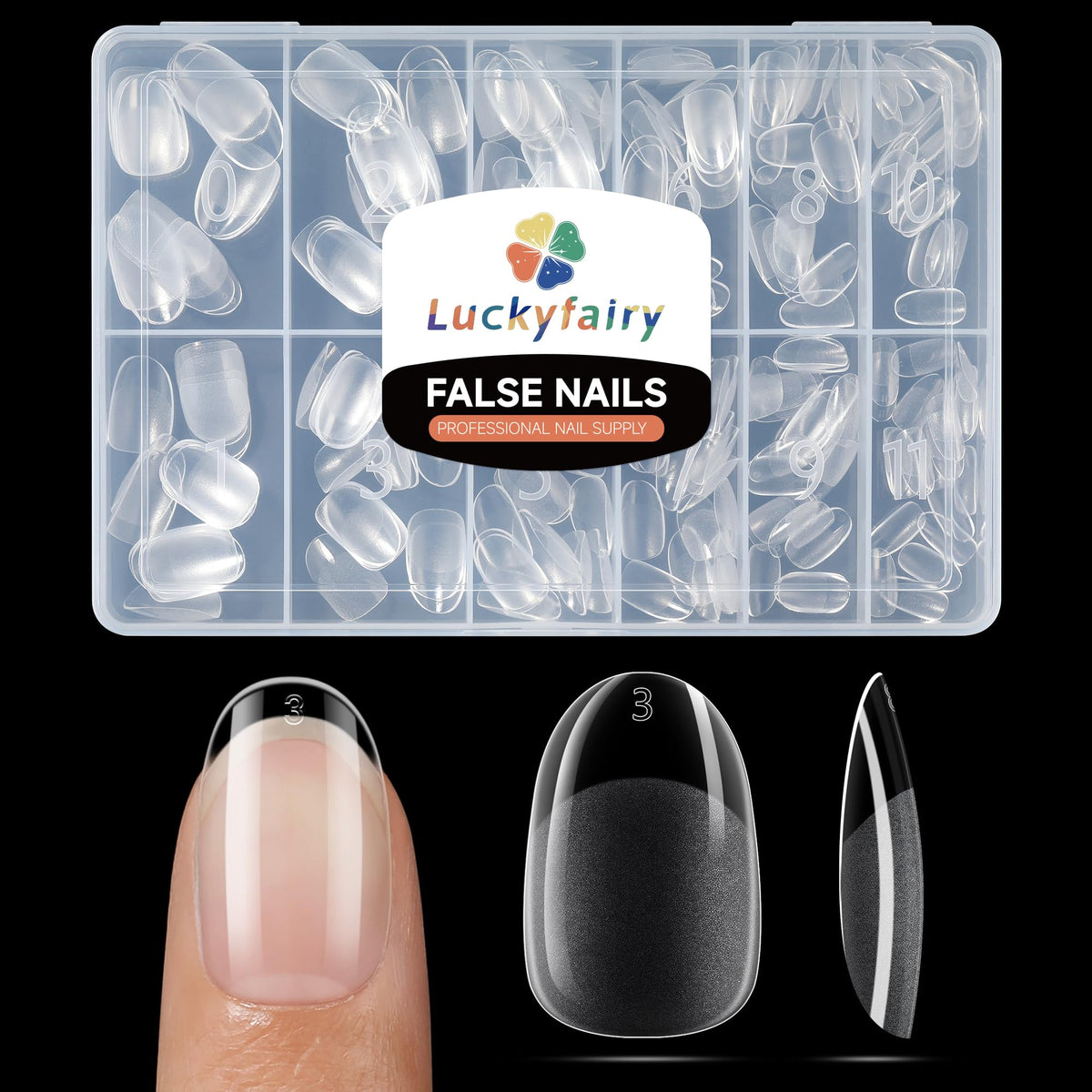Luckyfairy front packaging showing 240-piece nail tips, fast salon results
