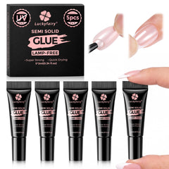 Luckyfairy front packaging showing five 2ml glue tubes for fast manicures