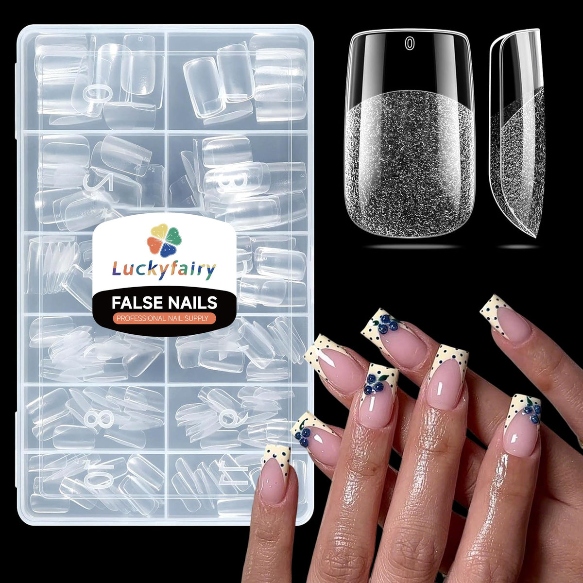 Luckyfairy front packaging showing 240-piece kit and 12 sizes for easy selection