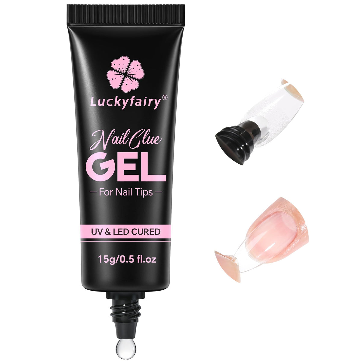 Luckyfairy front tube image showing 15ml gel glue and tidy squeeze design for neat application