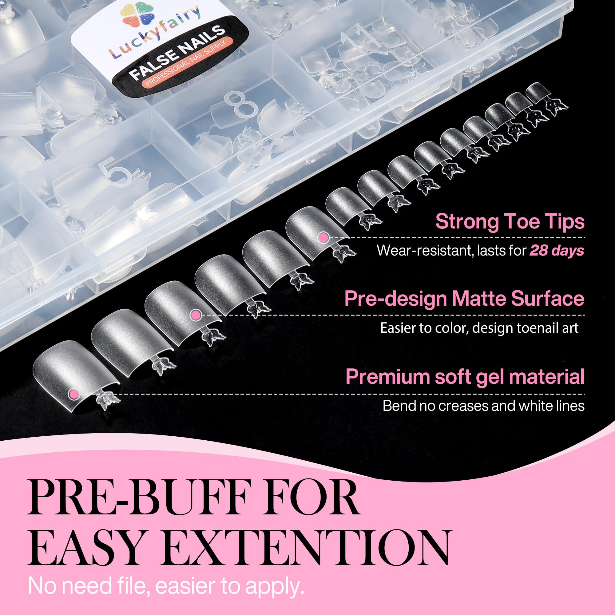 Luckyfairy toenail being pressed on demonstrating quick salon-style application
