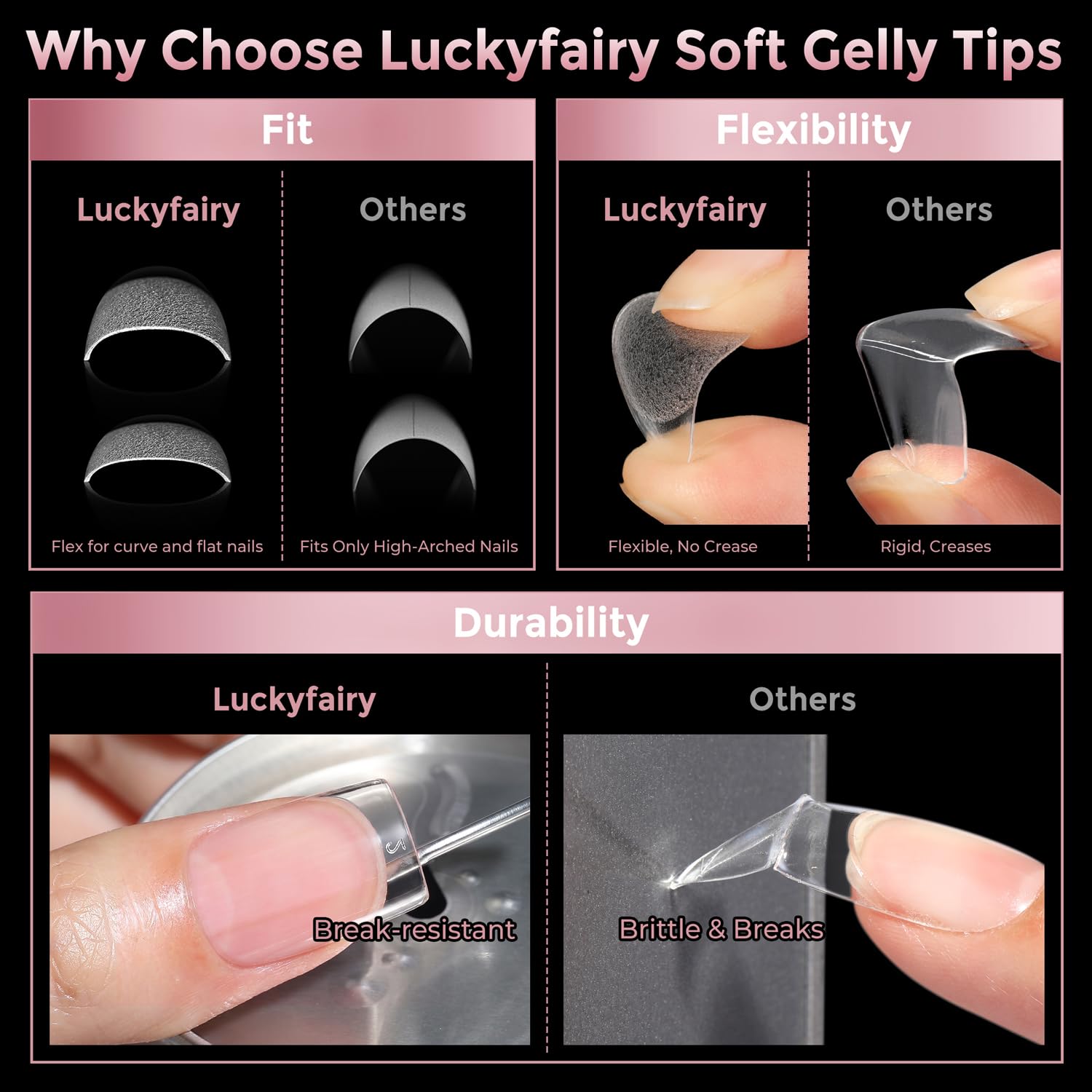 Luckyfairy press-on application in progress for quick DIY manicure