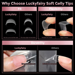 Luckyfairy press-on application in progress for quick DIY manicure