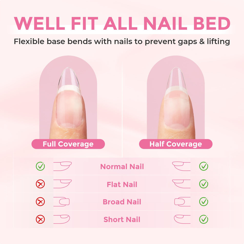 Luckyfairy hands applying press-on tip quickly with easy-grip handle benefit
