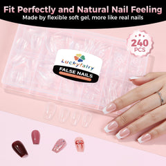 Luckyfairy press-on application on nails demonstrating quick, no-file adhesion benefit
