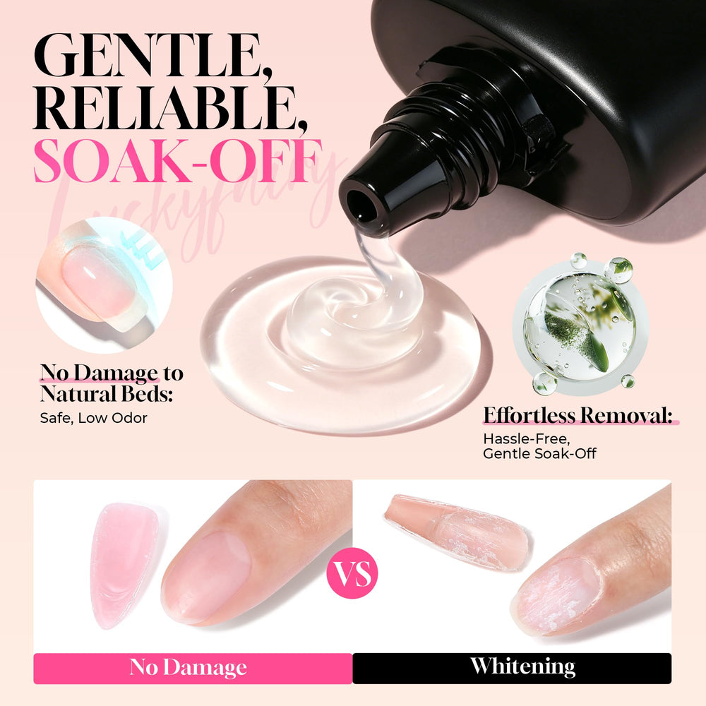 Luckyfairy in a salon setting with a technician attaching a tip for professional-looking results