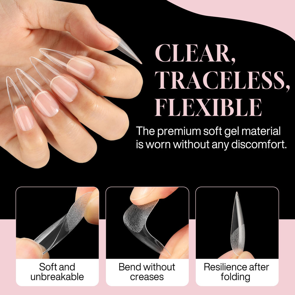 Luckyfairy styled hands wearing matte stiletto tips showcasing finished look