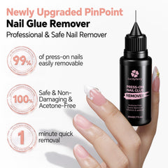 Luckyfairy drop being applied to press-on glue demonstrating precise, minimal usage
