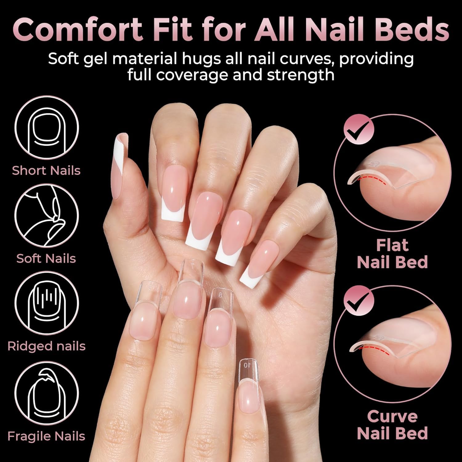 luckyfairy labeled size chart with 12 sizes plus extras to ensure a precise nail fit
