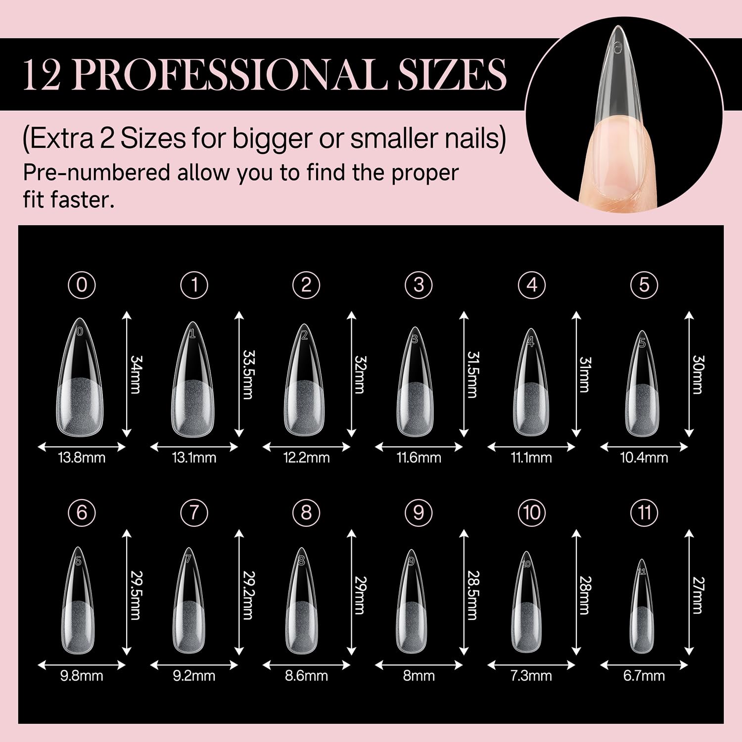 Luckyfairy nail tips beside ruler showing length for accurate sizing