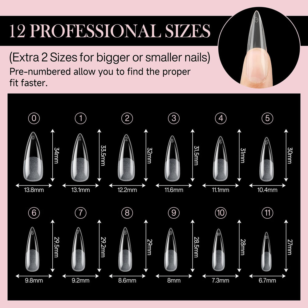 Luckyfairy nail tips beside ruler showing length for accurate sizing