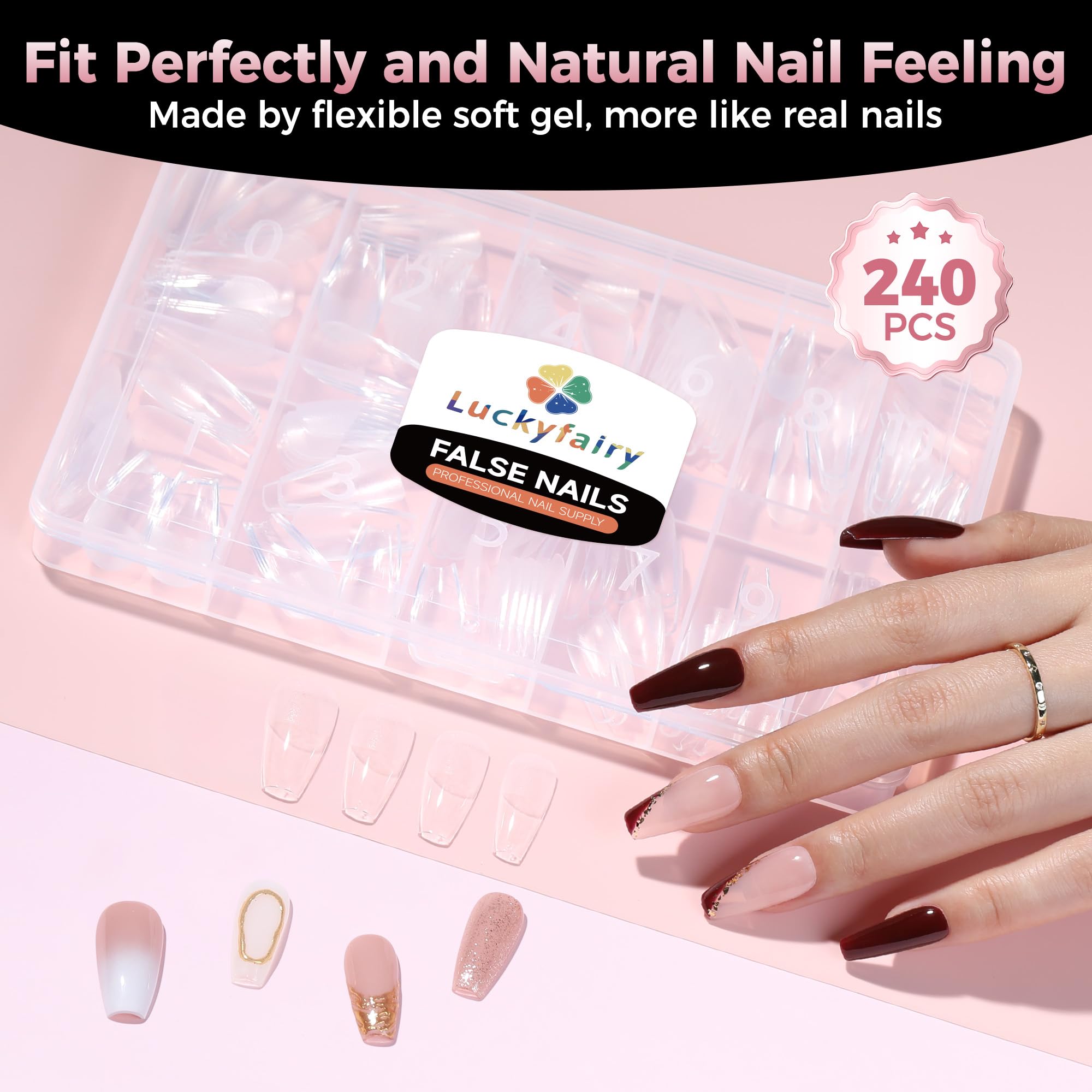 luckyfairy soft gel tip bent to show flexibility and reduced breakage