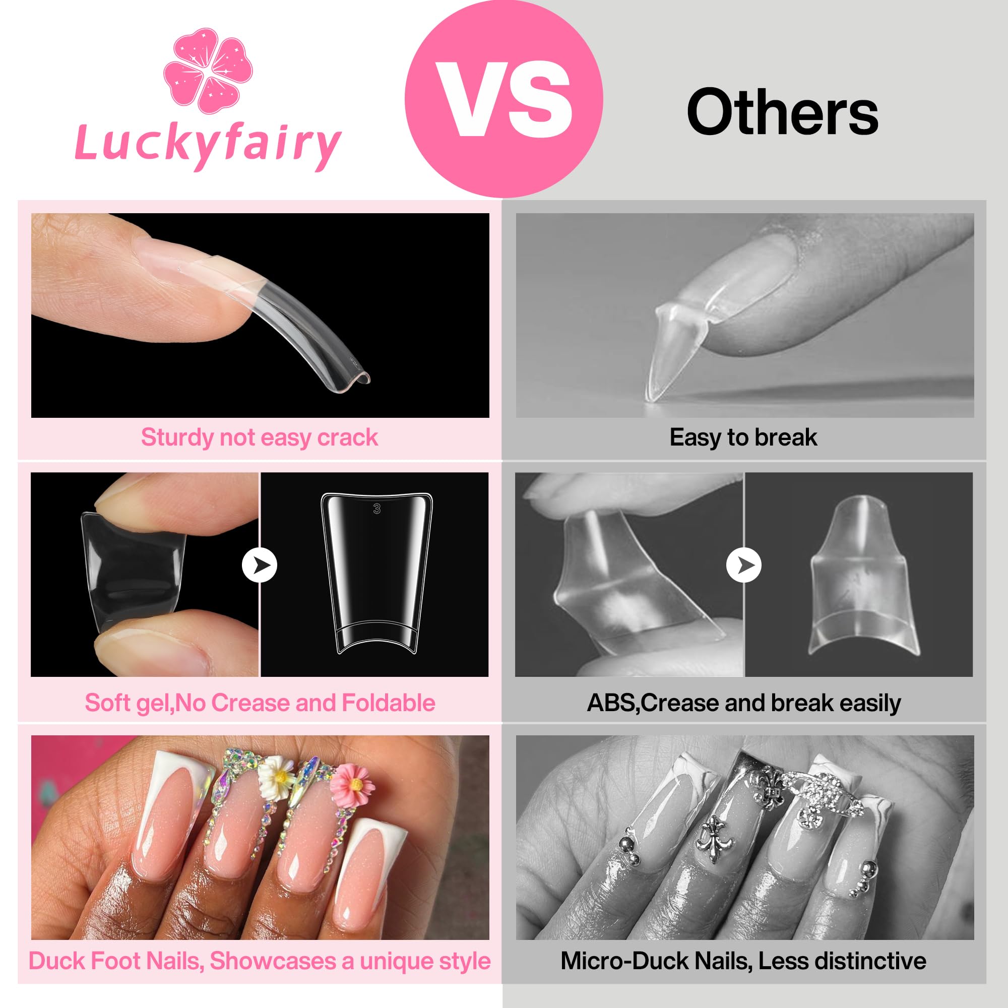 Luckyfairy styled Y2K French nails on fingers showing design options