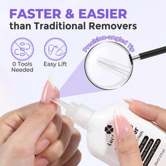 Luckyfairy formula drop texture highlighting gentle non-acetone benefit