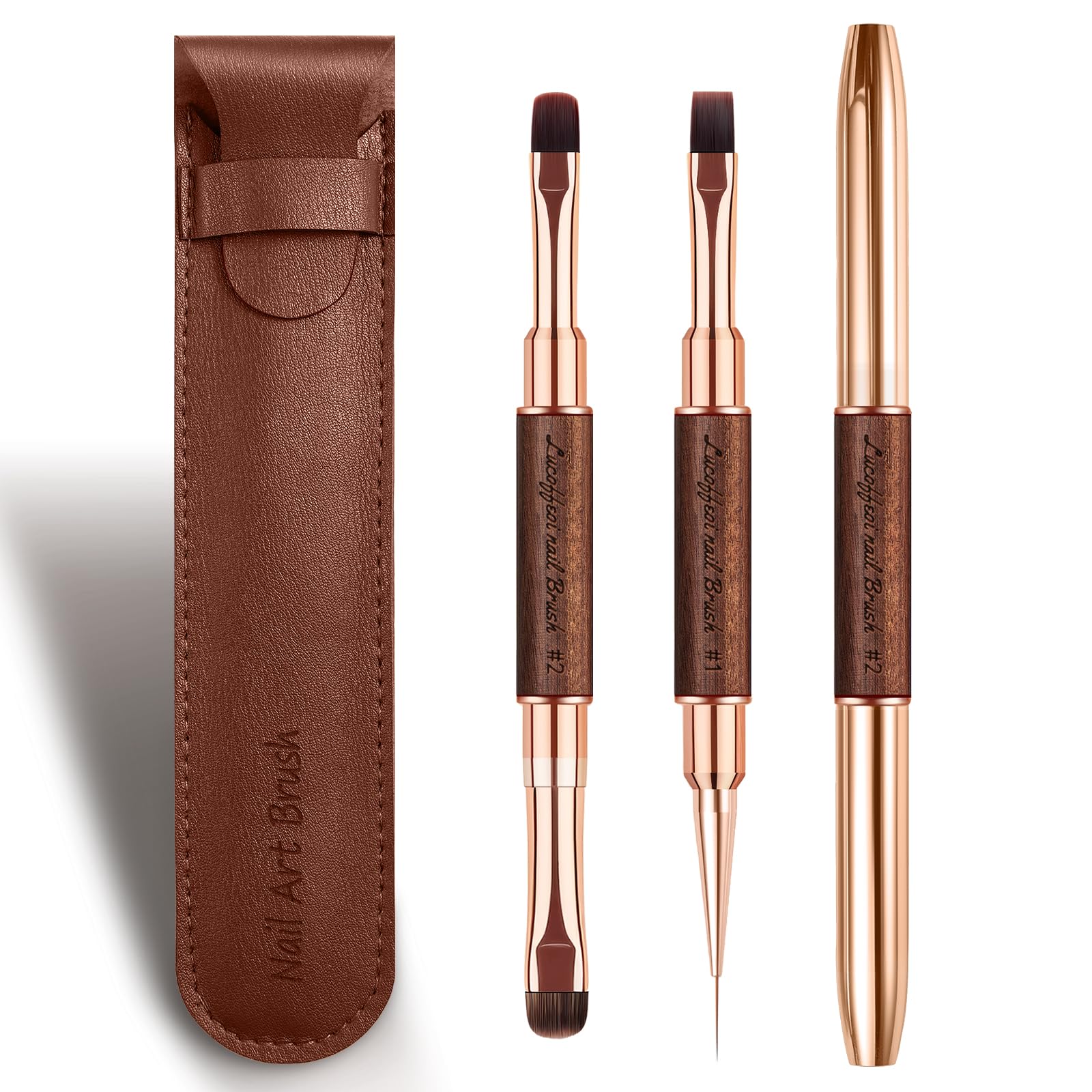 Lucoffeoi front view of two-pack brushes and pouch showing complete kit benefits