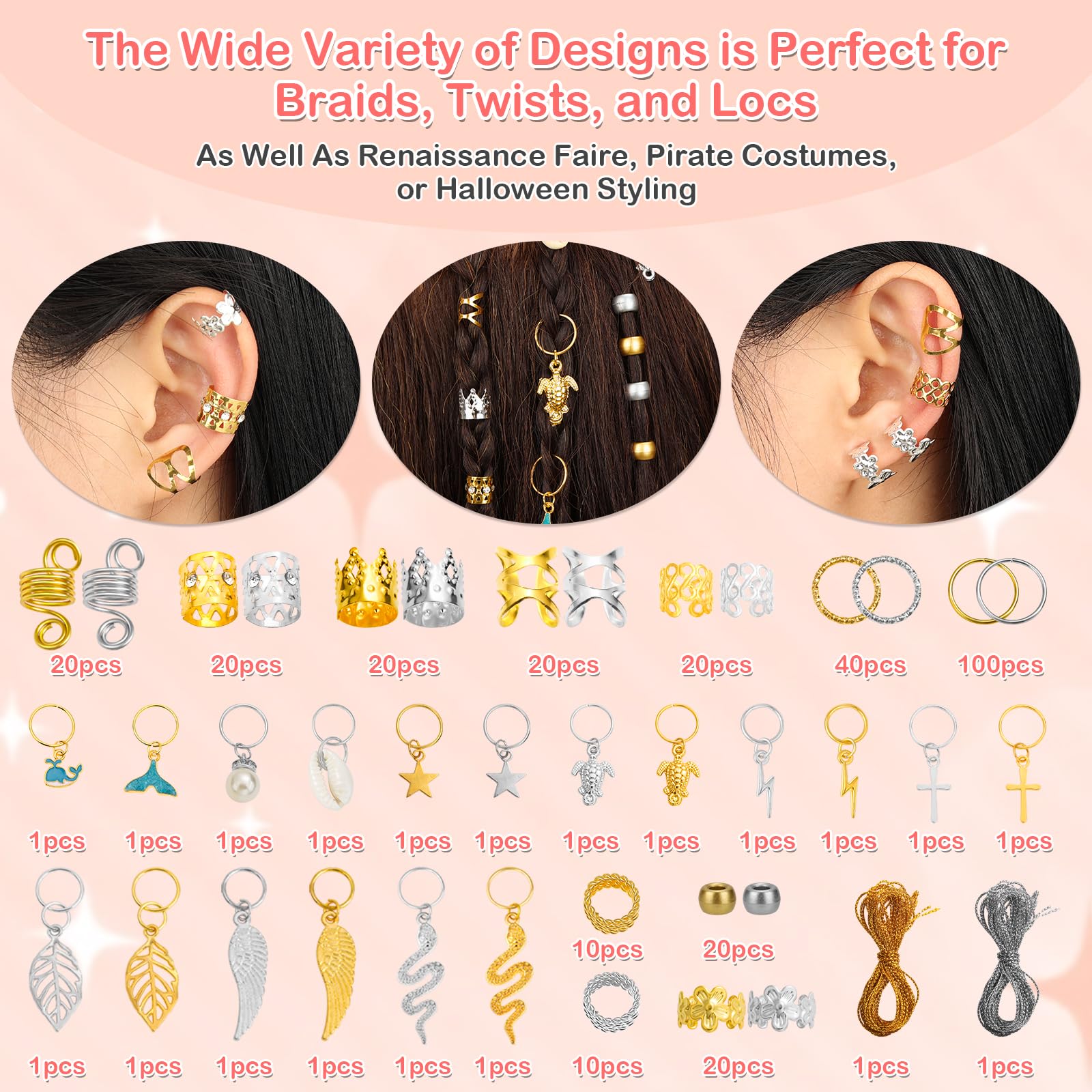 Lucomb beads and cuffs secured on braids showing quick no-tool application