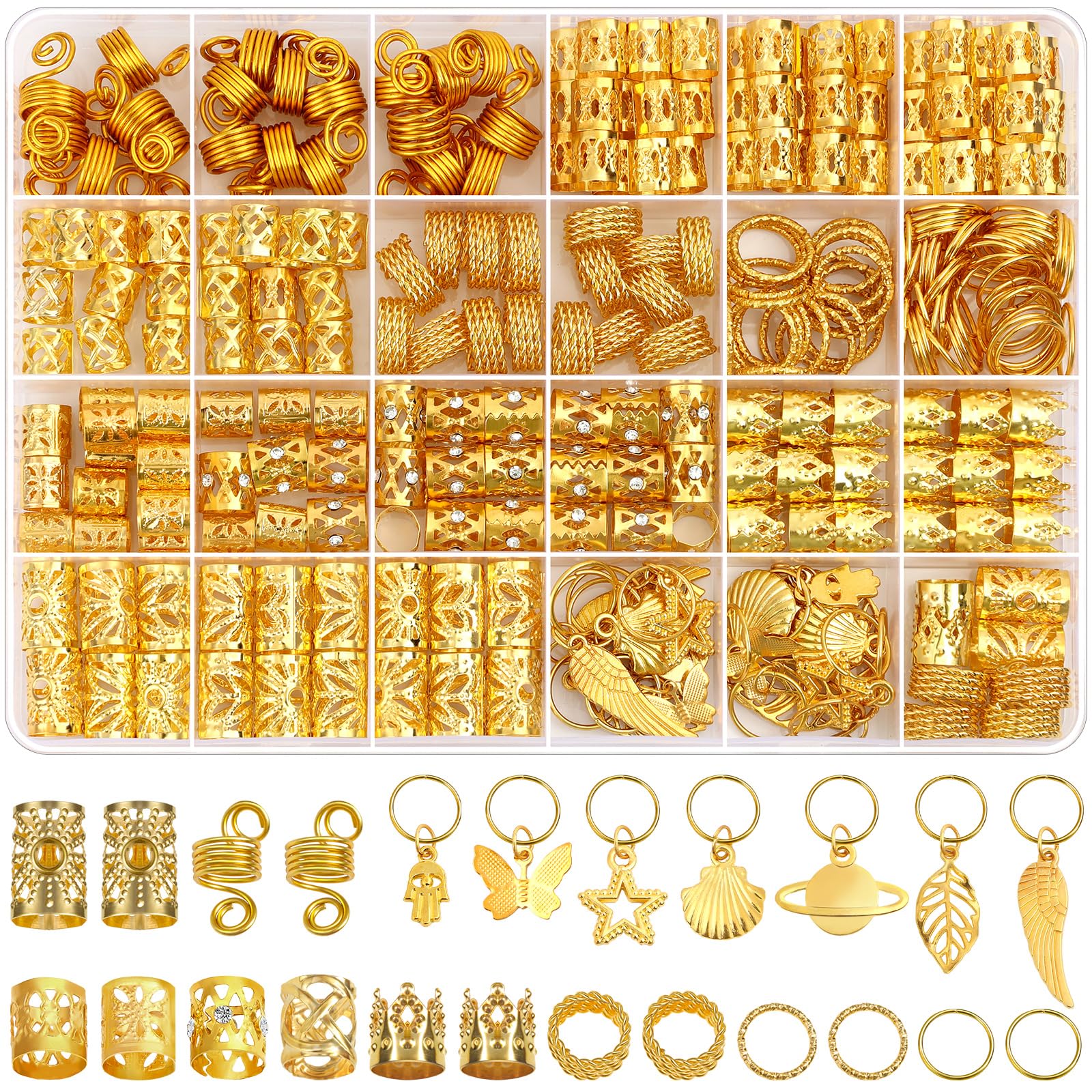 Lucomb front packaging box showing 280-piece hair jewelry set and organization benefit