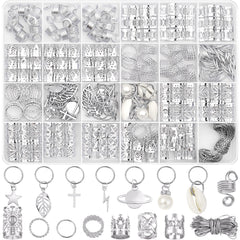Lucomb front packaging showing 259-piece silver hair jewelry kit and organization benefit