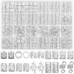Lucomb front packaging showing the 220-piece silver hair jewelry kit and benefits
