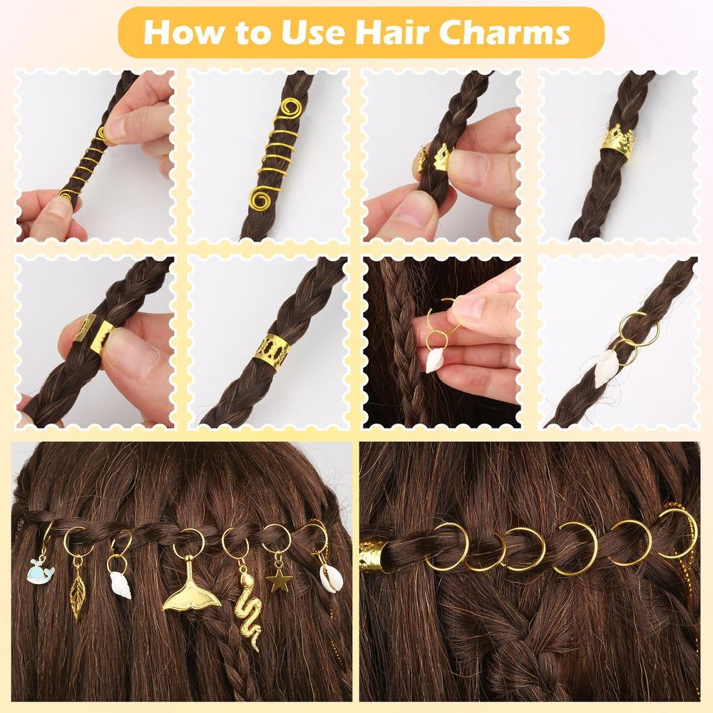 Lucomb hair charms in use on braids demonstrating instant styling and visible shimmer