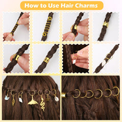 Lucomb hair charms in use on braids demonstrating instant styling and visible shimmer