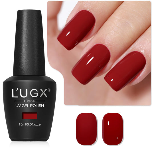 L'UGX front bottle LGS-703 showing deep cherry color and elegant packaging benefit