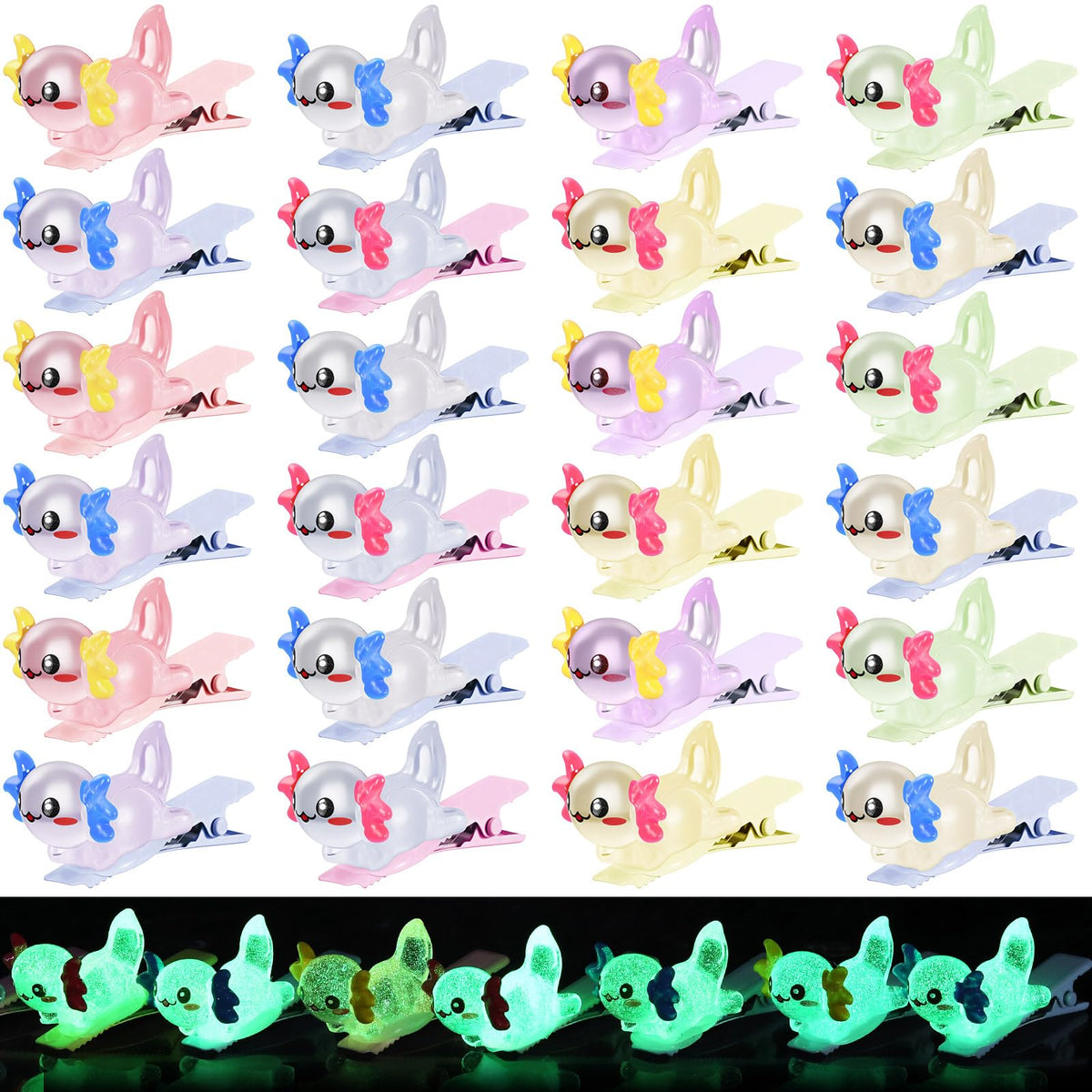 Luinabio front view of axolotl clip pack showing colorful selection and convenience