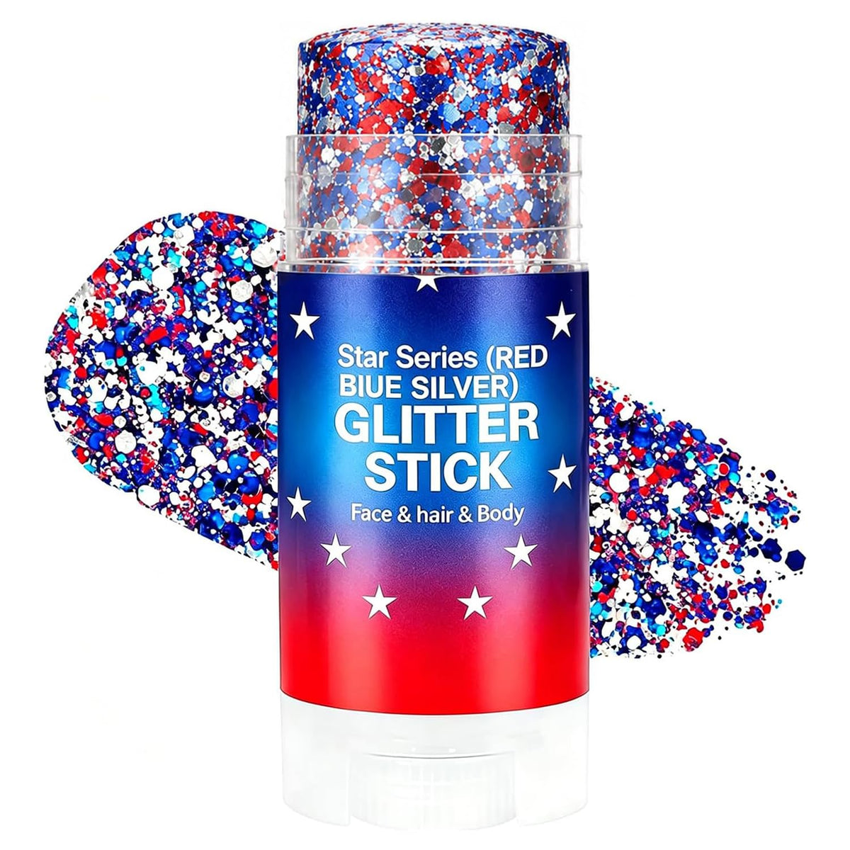 Lulesi glitter stick front packaging showing patriotic colors and easy use