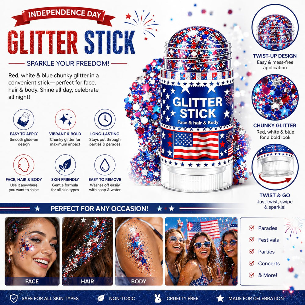 Lulesi glitter stick used in hair and on body for festive styling benefit